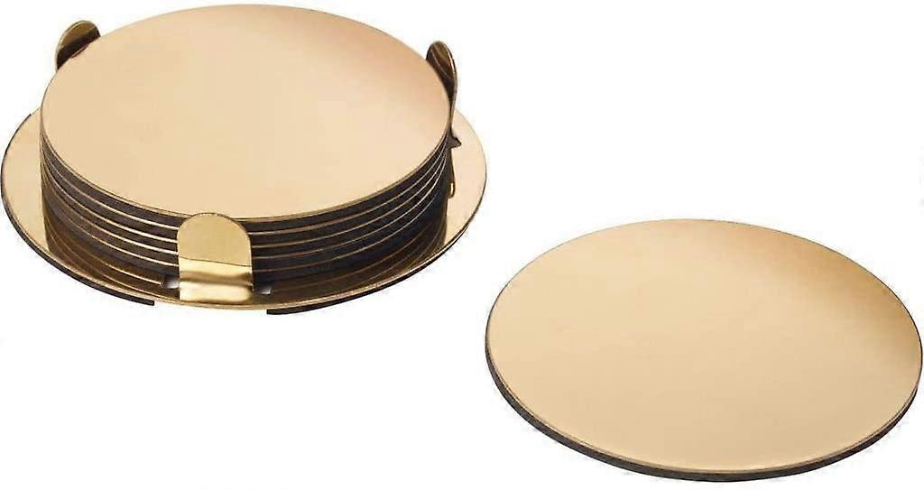 Augro IKEA Glattis Coasters Set of 6 Coasters with Holder  Gold/Brass  8.5 cm Dia