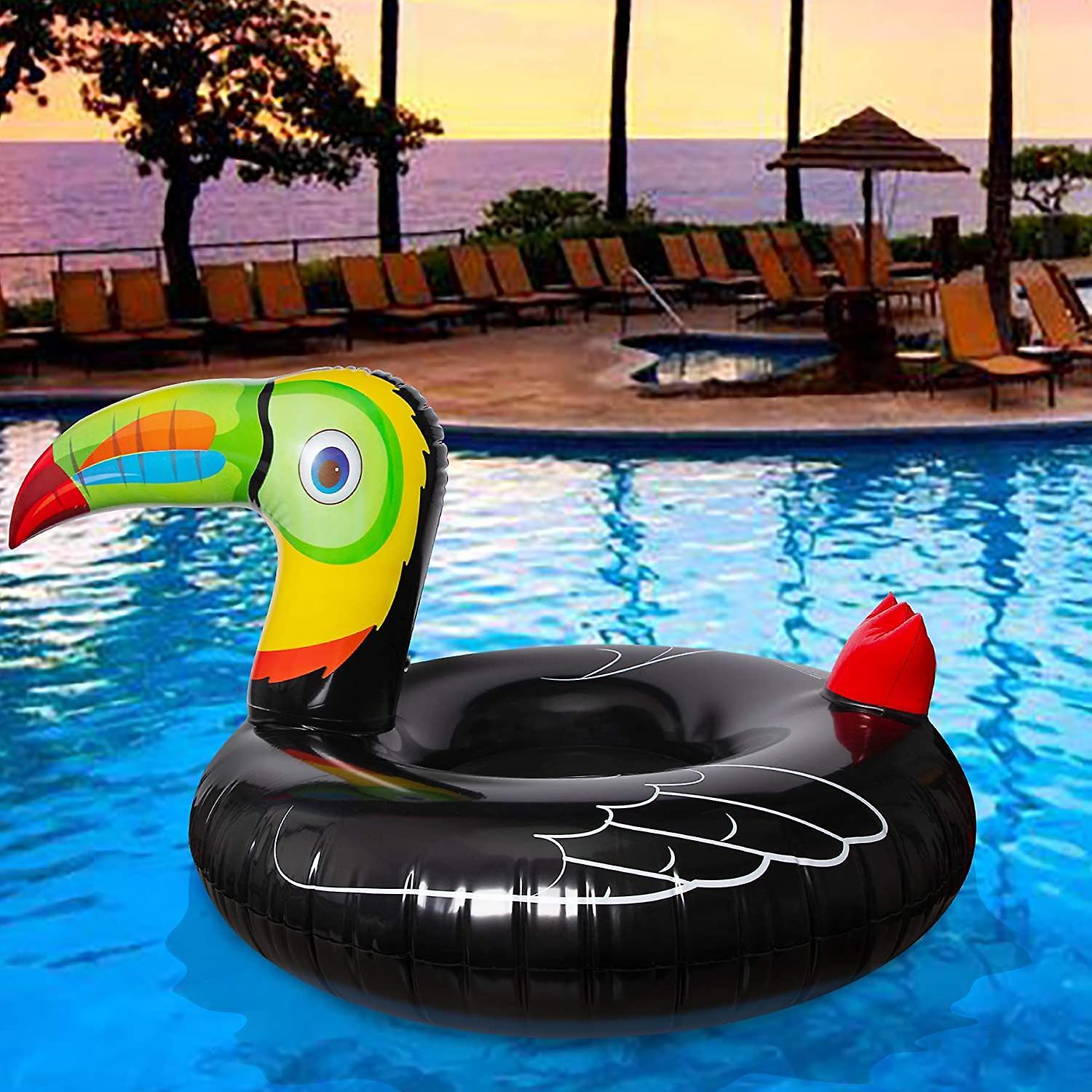 Wjiaer Tropical Toucan Inflatable Pool Float Ride On Beach Swimming Ring - Hawaiian Luau Themed Water Toys Party Supplies For Kids Adults