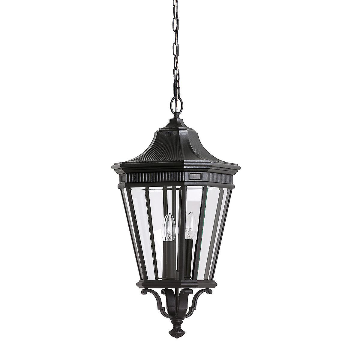 Cotswold Lane 3 Light Large Outdoor Ceiling Chain Lantern Black E14