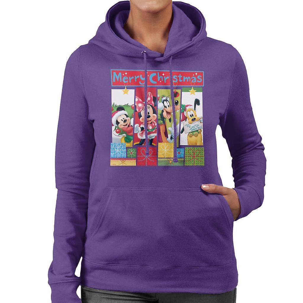 Disney Christmas Mickey Mouse Montage Merry Xmas Women's Hooded Sweatshirt Purple XX-Large