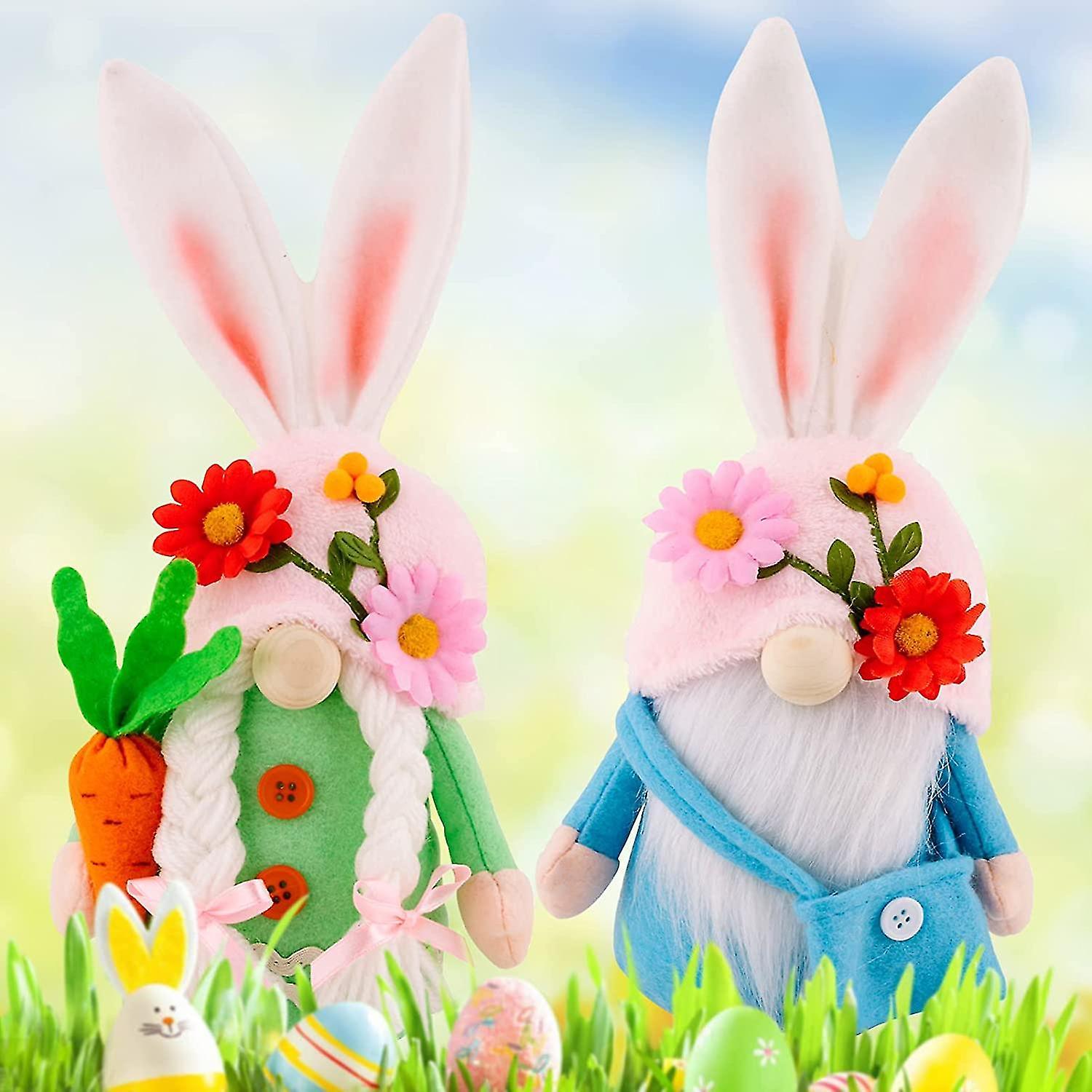 Tianzun 2pcs Spring Gnome Easter Decoration, Gnome Figures Handmade Plush, Living Room Desktop Easter Bunny Decoration