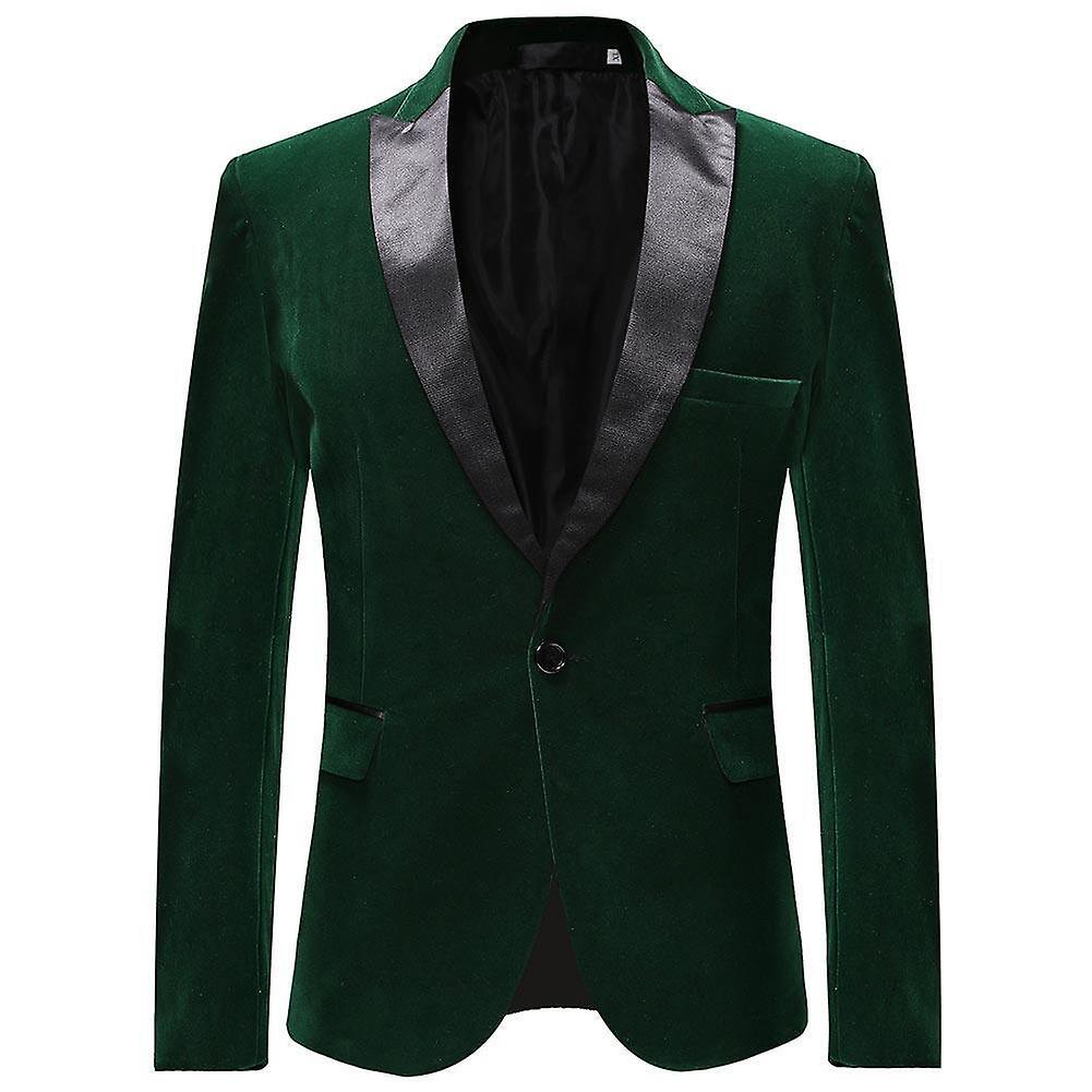 Allthemen Mens Wedding Jacket Velvet Peaked Lapel Banquet Party Suit Jacket Dark Green M