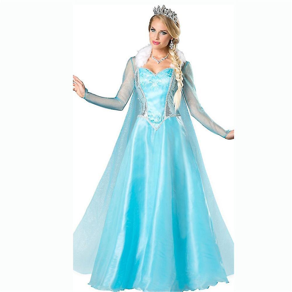 Shinestar Women Frozen Princess Elsa Anna Queen Adult Fancy Dress Costume Halloween Party Cosplay Outfit Cloak And Dress Set 3XL