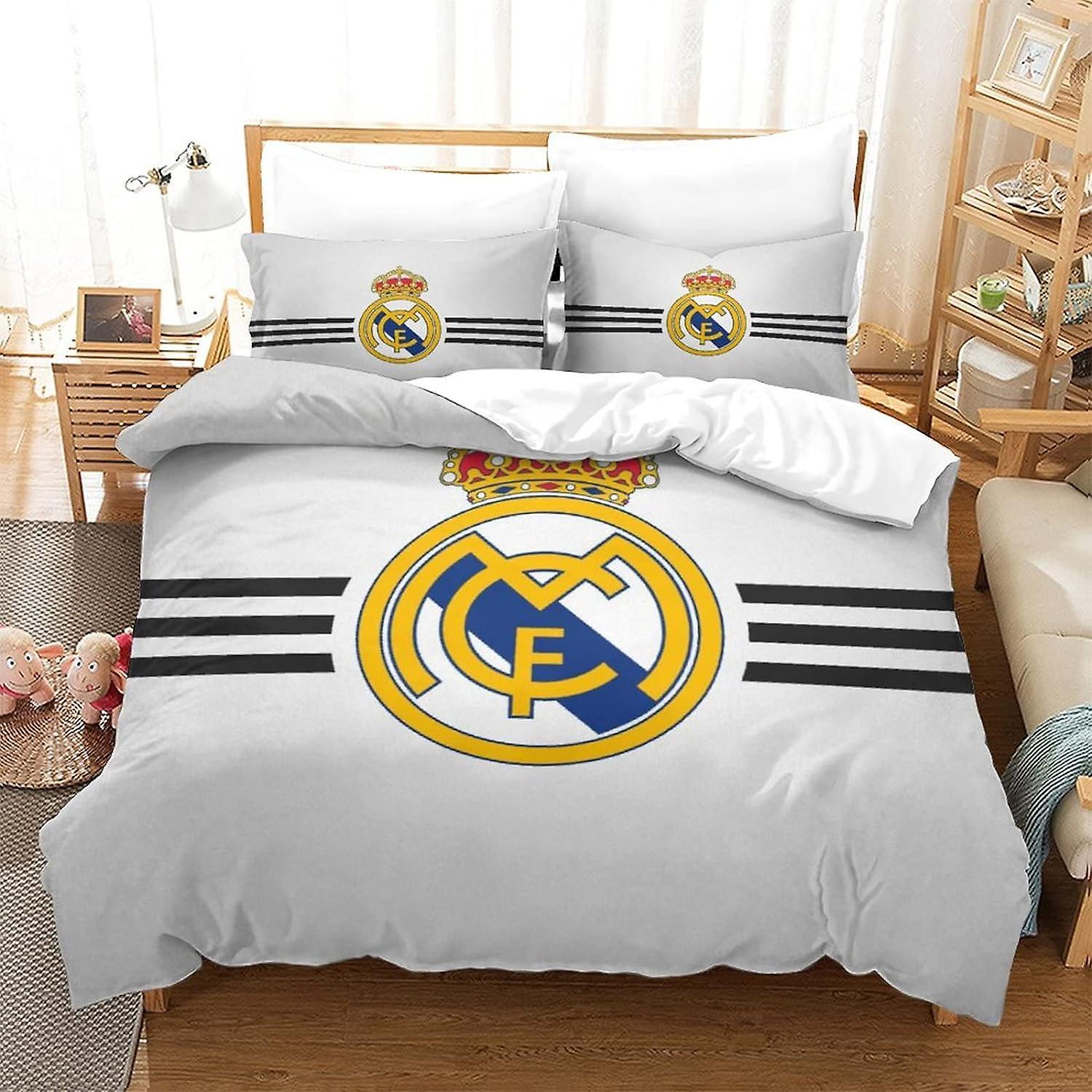 Kerota Real Madrid 1 Duvet Cover Set Famous Football Team 3 Piece Bedding Set Decorative Soft Microfiber Cover with Zipper Closure 3D Printed Bedsp...