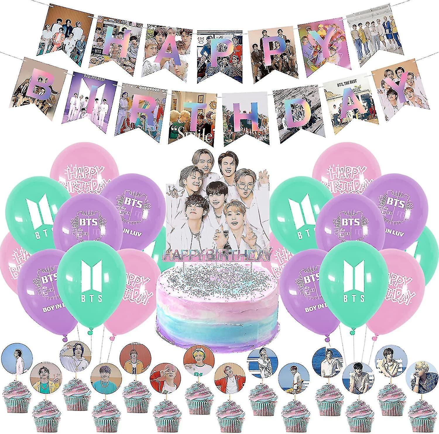 Camila Bts Birthday Party Decorations, Kpop Birthday Supplies For Bangtan Boys Fans Include Bts Happy Birthday Banner Cake Toppers Balloons