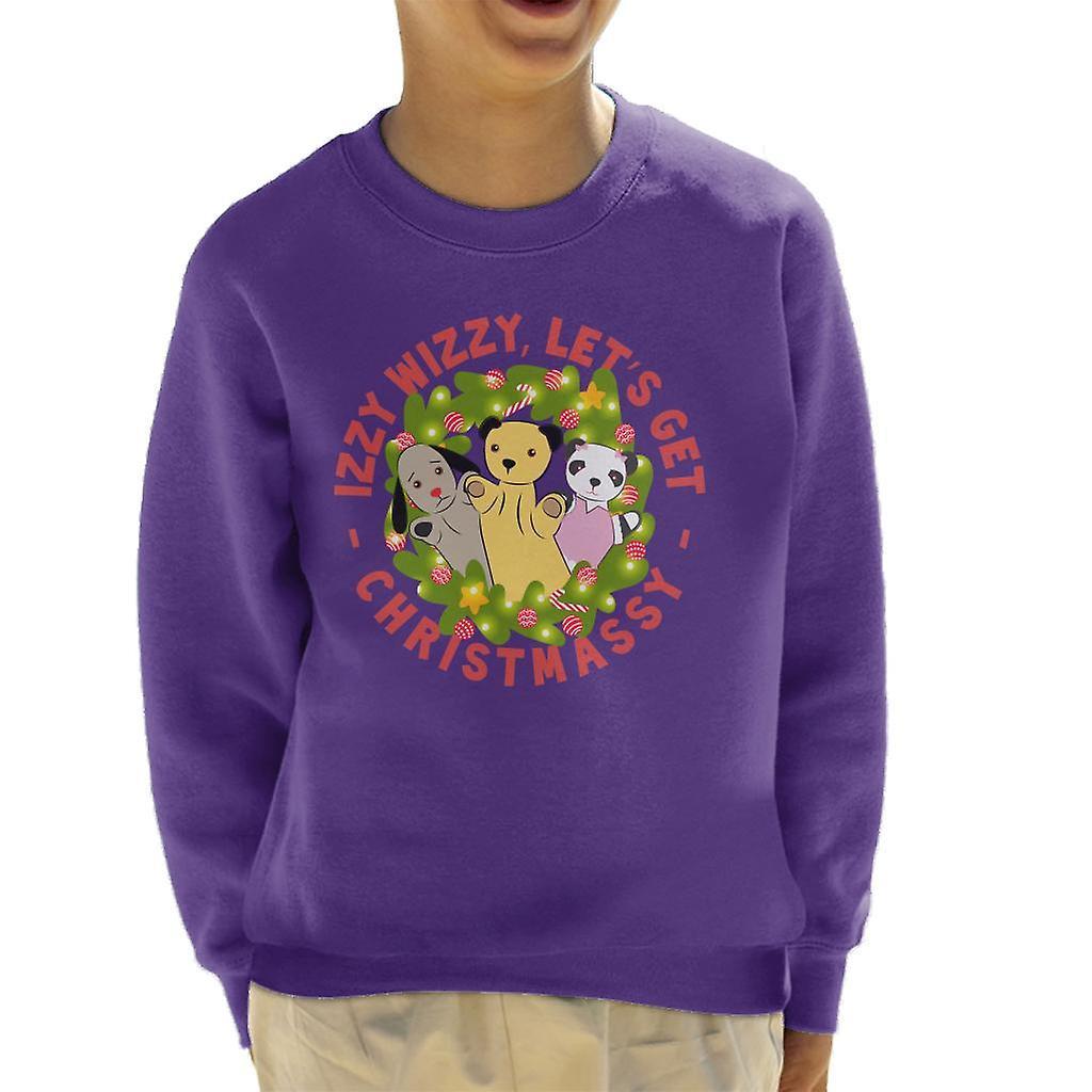 Sooty Christmas Illuminated Wreath Izzy Wizzy Lets Get Chrismassy Kid's Sweatshirt Purple X-Small (3-4 yrs)