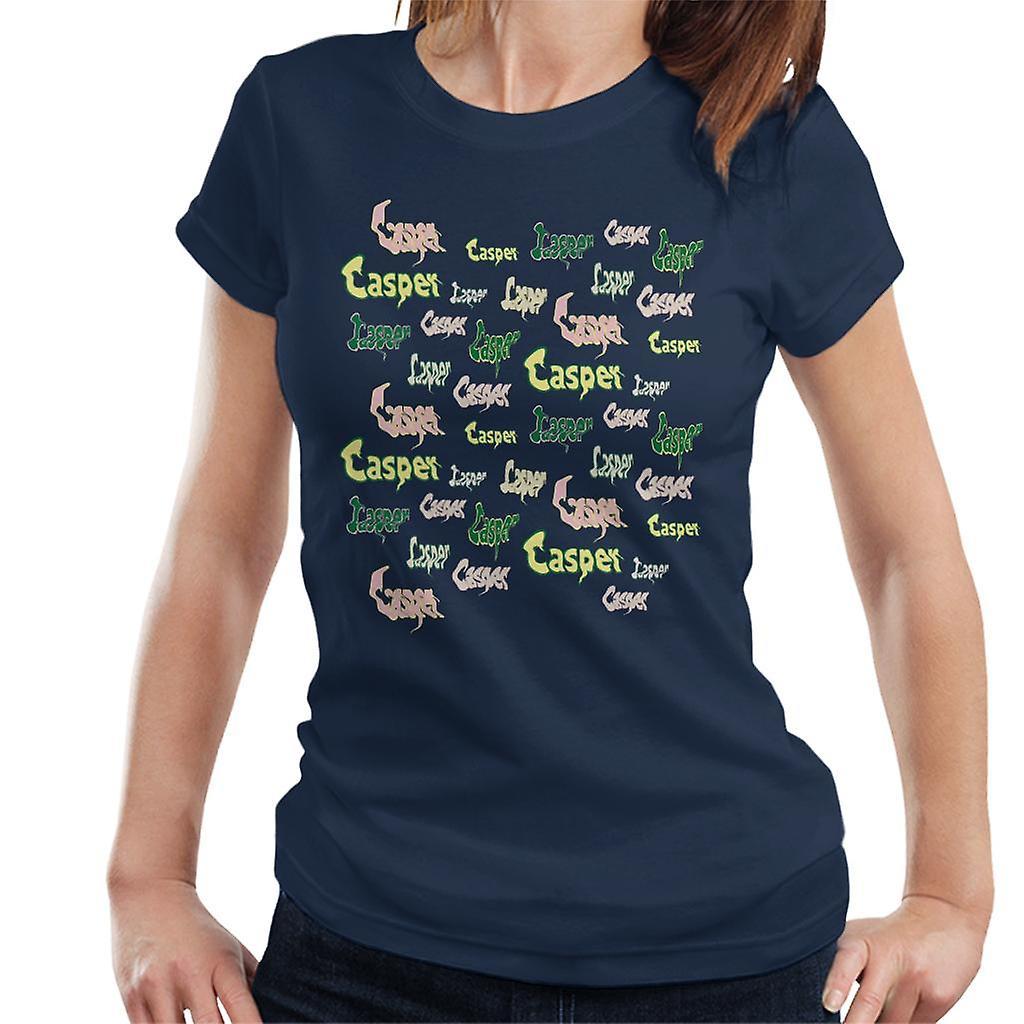 Casper The Friendly Ghost Logo Fonts Women's T-Shirt Navy Blue X-Large