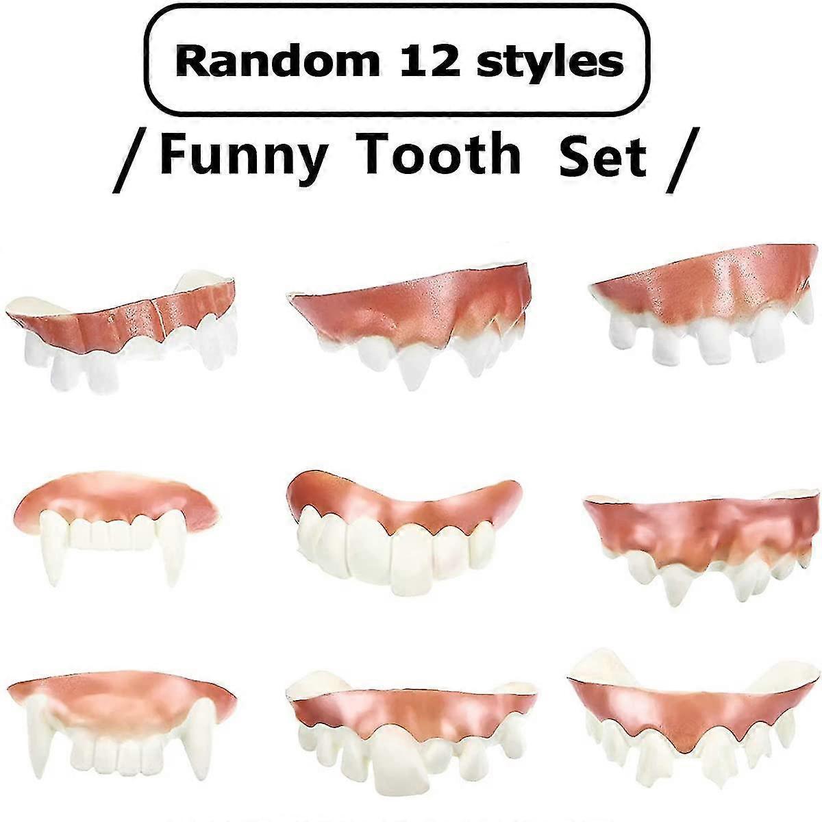 Zhiyi 12 Pieces Gag Teeth, Bob Teeth, Googly Teeth, Fake Teeth, Vampire Denture Teeth, Funny Crazy Artificial Teeth For Halloween