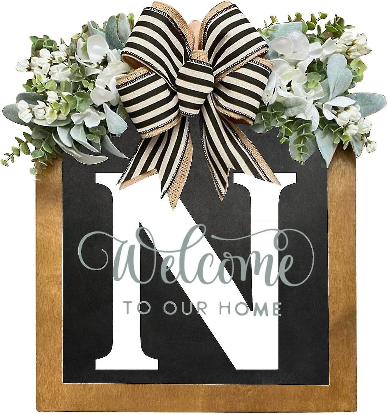 Tianzun Unique Last Name Year Round Front Door Wreath With Bow, 16" Welcome Sign Garland Creative 26 Letter Farmhouse Wreath N