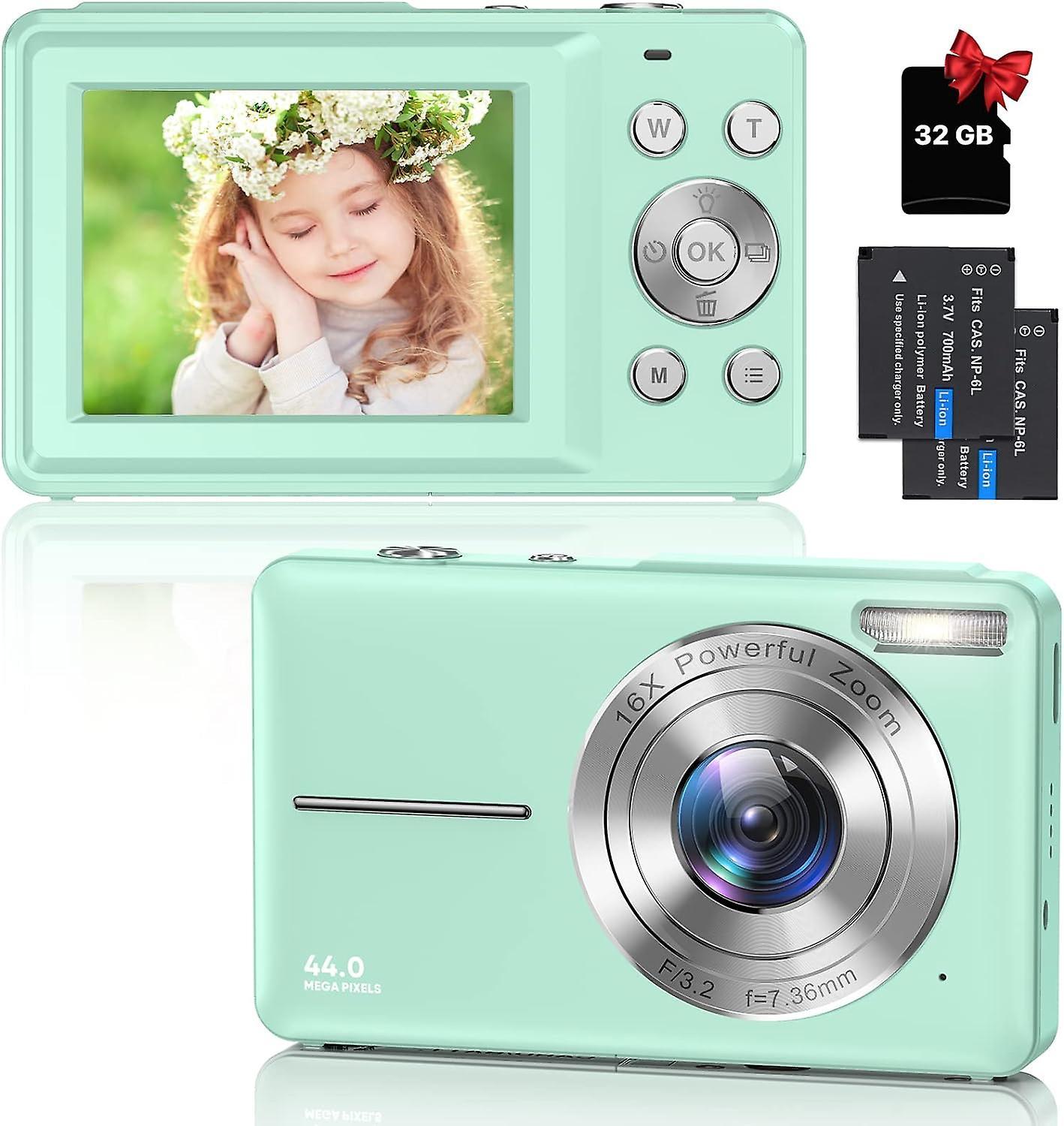 Aichuang Digital Camera, 1080P HD 44MP Kids Digital Camera With 32GB Card 2-Green+SD