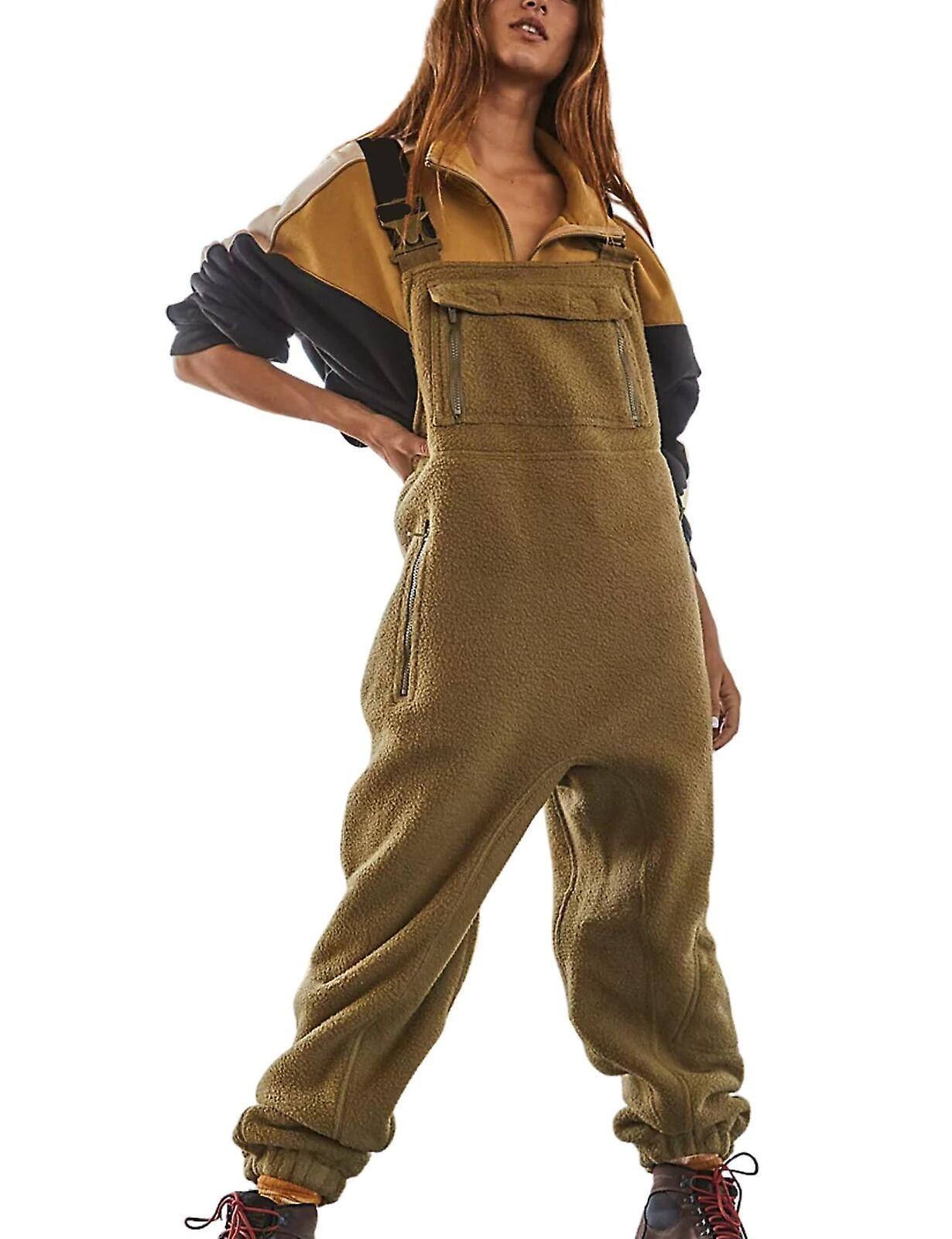 Clearv Sherpa Overalls, Sherpa Overalls Women, Sherpa Fleece Overalls Camel M