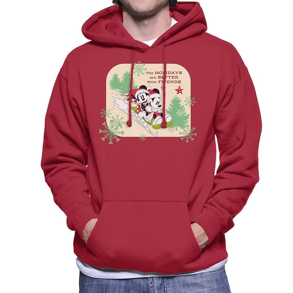 Disney Christmas Mickey Mouse Holidays Are Better With Friends Men's Hooded Sweatshirt Cherry Red X-Large