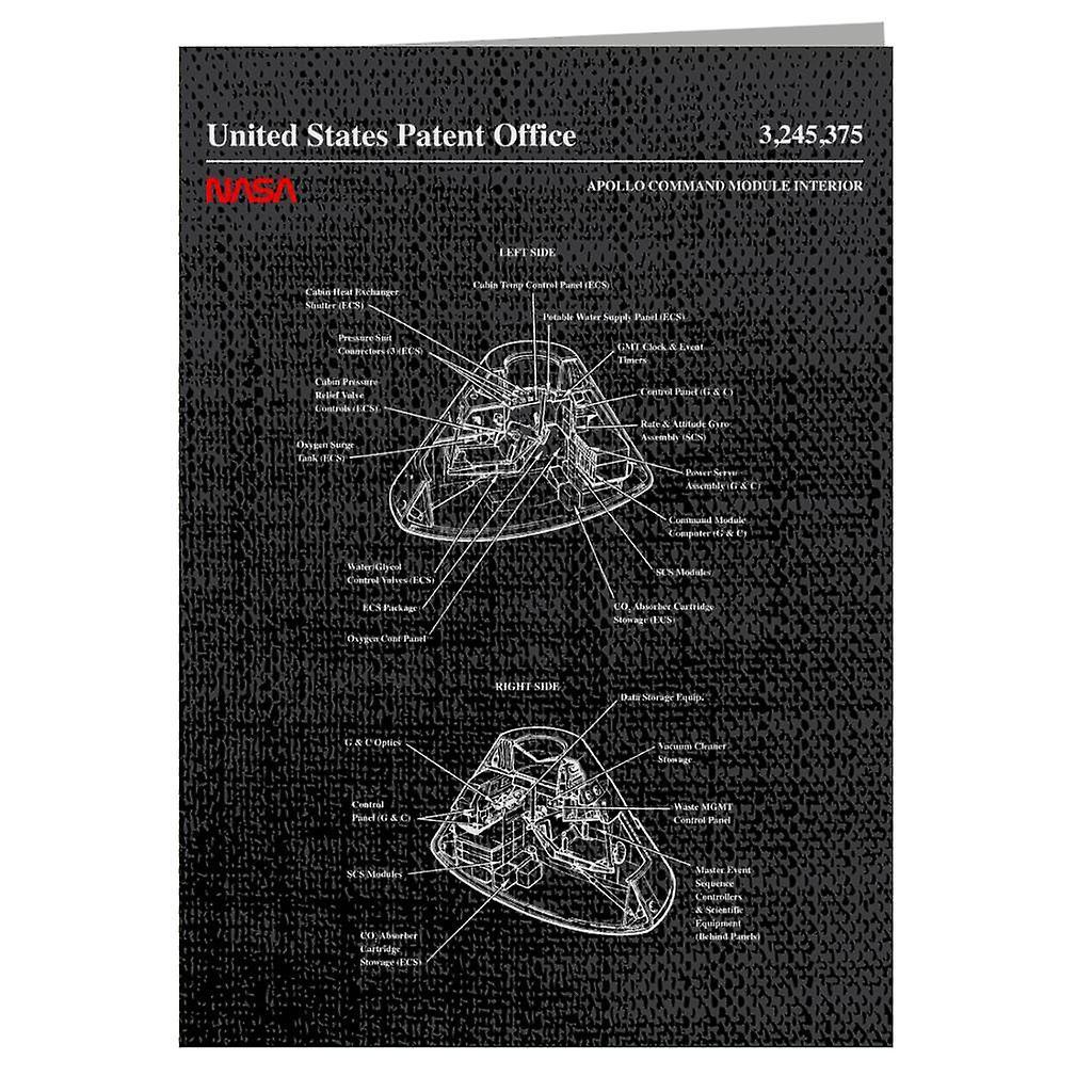 NASA Apollo Command Module Interior Blueprint Greeting Card Black 14.5 x 21cm