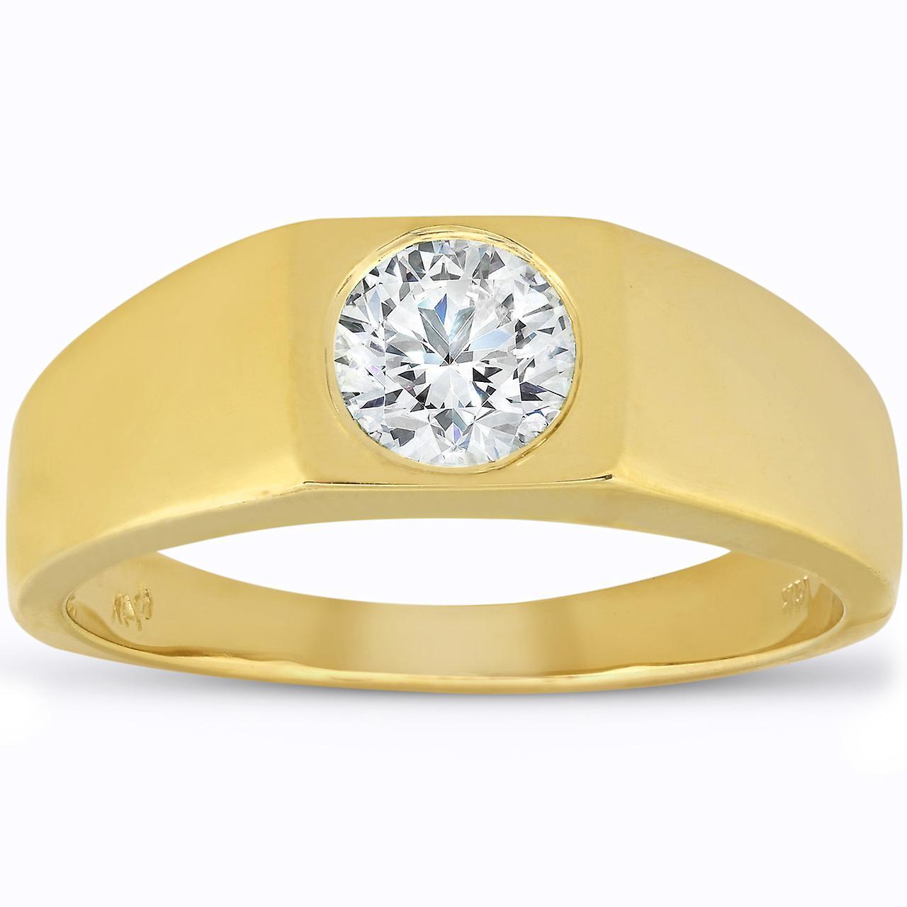 Pompeii3 Mens 1 ct Round Solitaire Diamond Wedding Ring 14k Yellow Gold 10.5