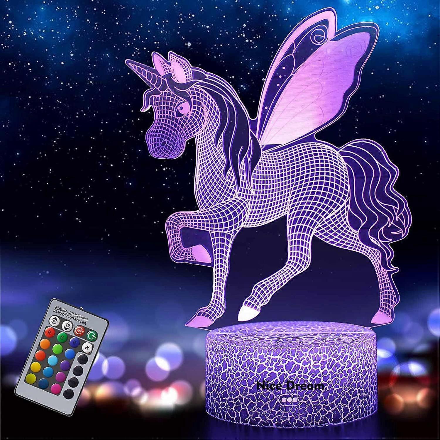 Ubiuo Unicorn Night Light for Kids, 3D Illusion Night Lamp, 16 Colors Changing with Remote Control, Room Decor, Gifts for Children Boys Girls