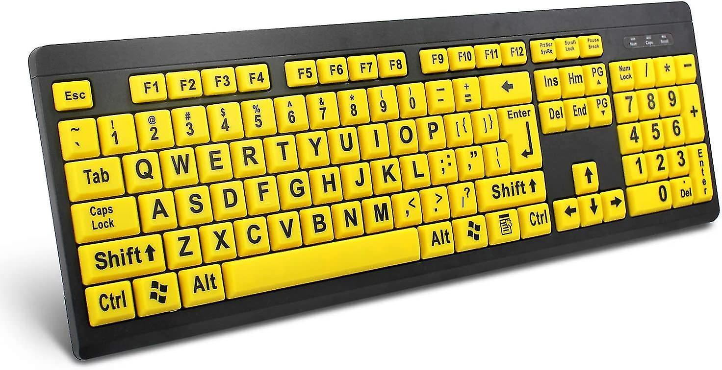 Ln-large Print Computer Keyboard - Wired Usb High Contrast Keyboard With Oversized Print Letters For Visually Impaired Low Vision Individuals (yellow+