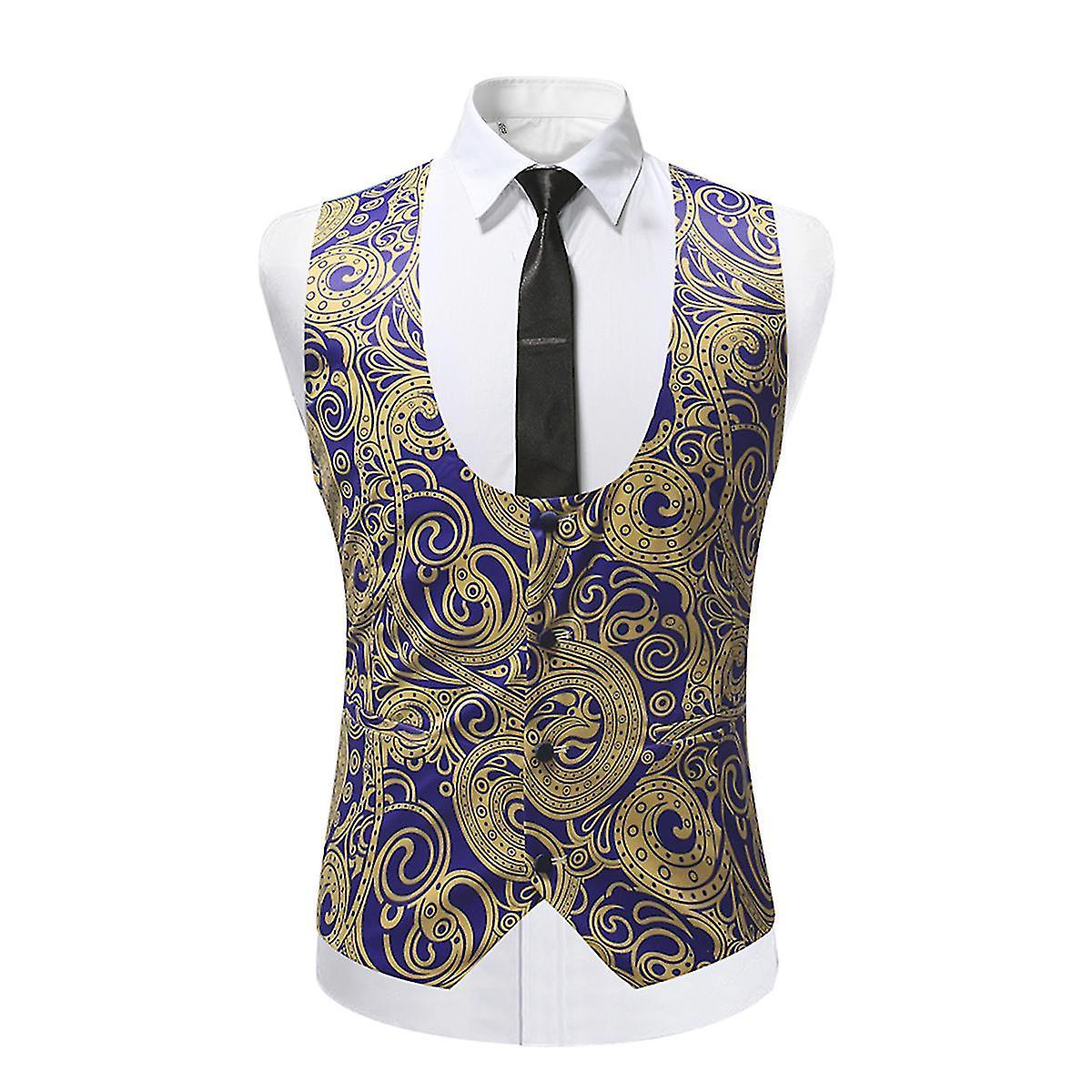 Allthemen Mens Floral Four Season Slim Fit Suit Vest Gold M