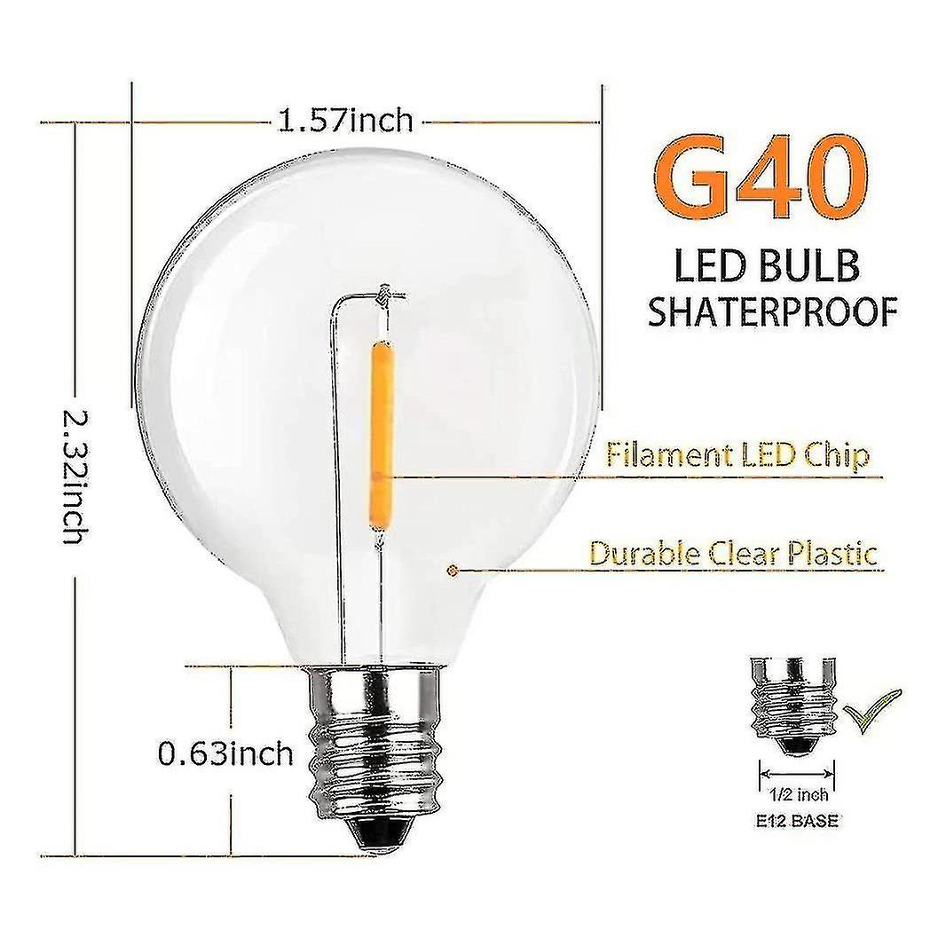 20 Pcs G40 Led Replacement Light E12 Screw Base Shatterproof Led Globe For Solar Warm Chumian