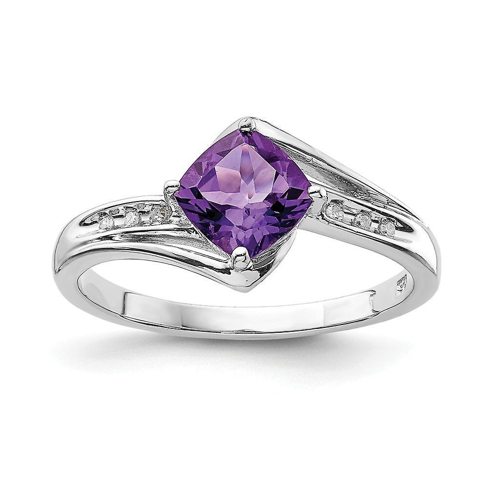 JewelryWeb 925 Sterling Silver Rhodium Plated Diamond and Amethyst Square Ring Measures 2mm Wide Jewelry Gifts for Women - Ring Siz 6