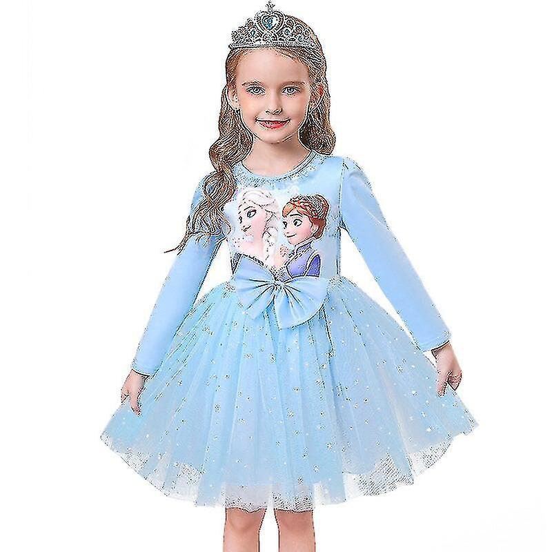 Sszfu Girls Princess Elsa Fall Dresses Long Sleeve Anna Dresses Kids Birthday Party Prom Dress tao Blue 4T