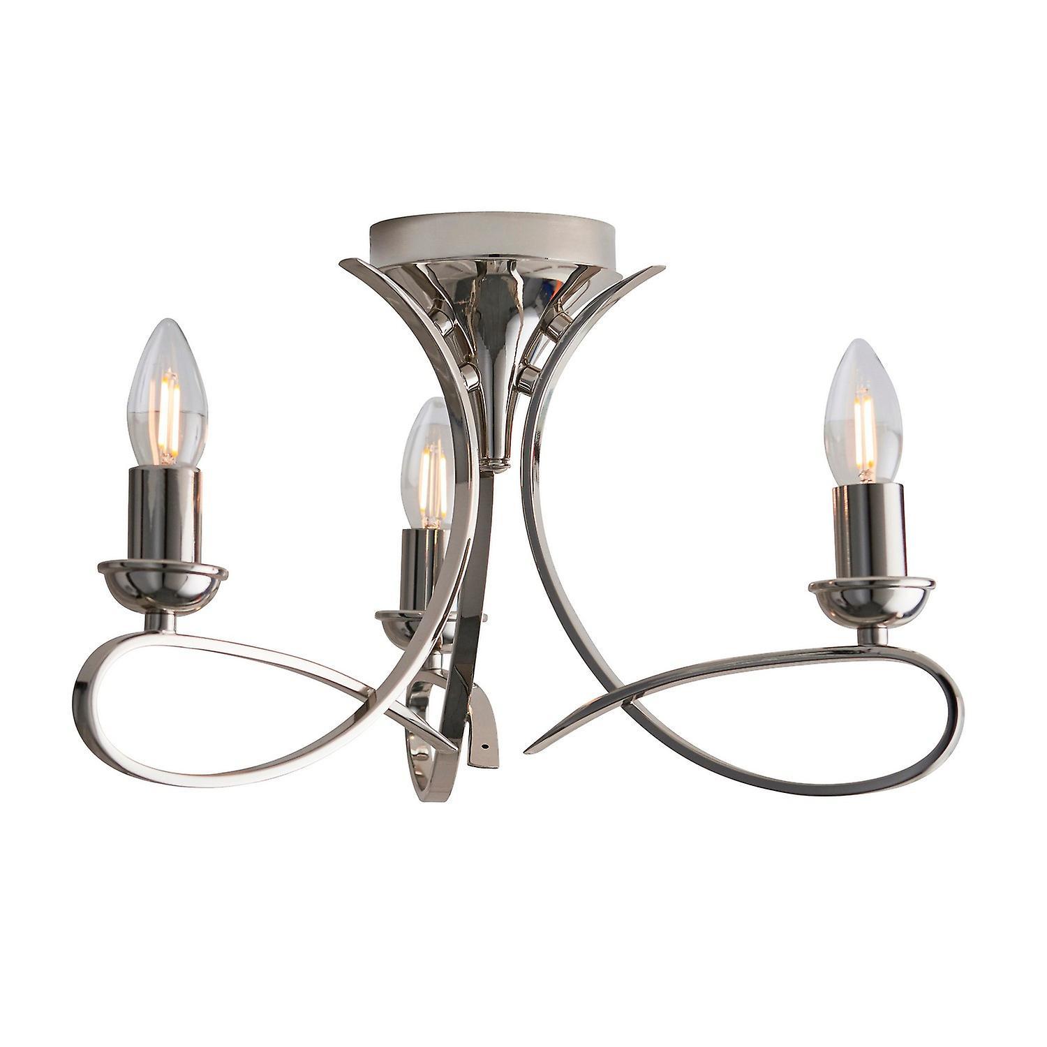 Penn 3 Light Semi Flush Multi Arm Ceiling Light Polished Nickel E14