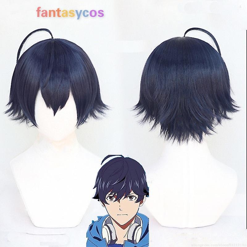 Bolongking Movie Bubble Uta Hibiki Cosplay Wig Short Blue Gradient Heat Resistant Synthetic Hair Halloween Party Wigs + Free Wig Cap one size