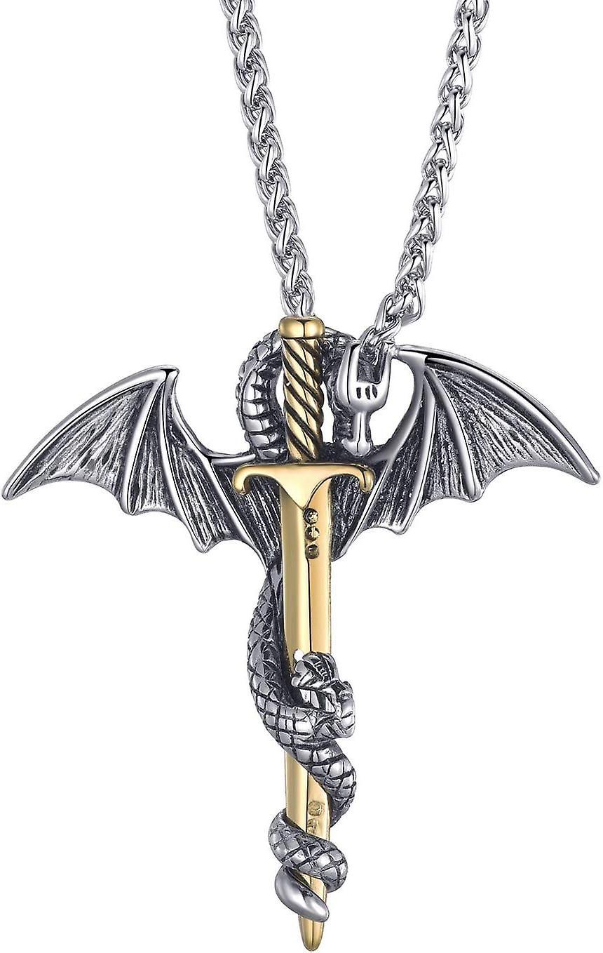 Morakot Sword Dragon Necklace For Men And Boys 24 Inches Stainless Steel Link Chain