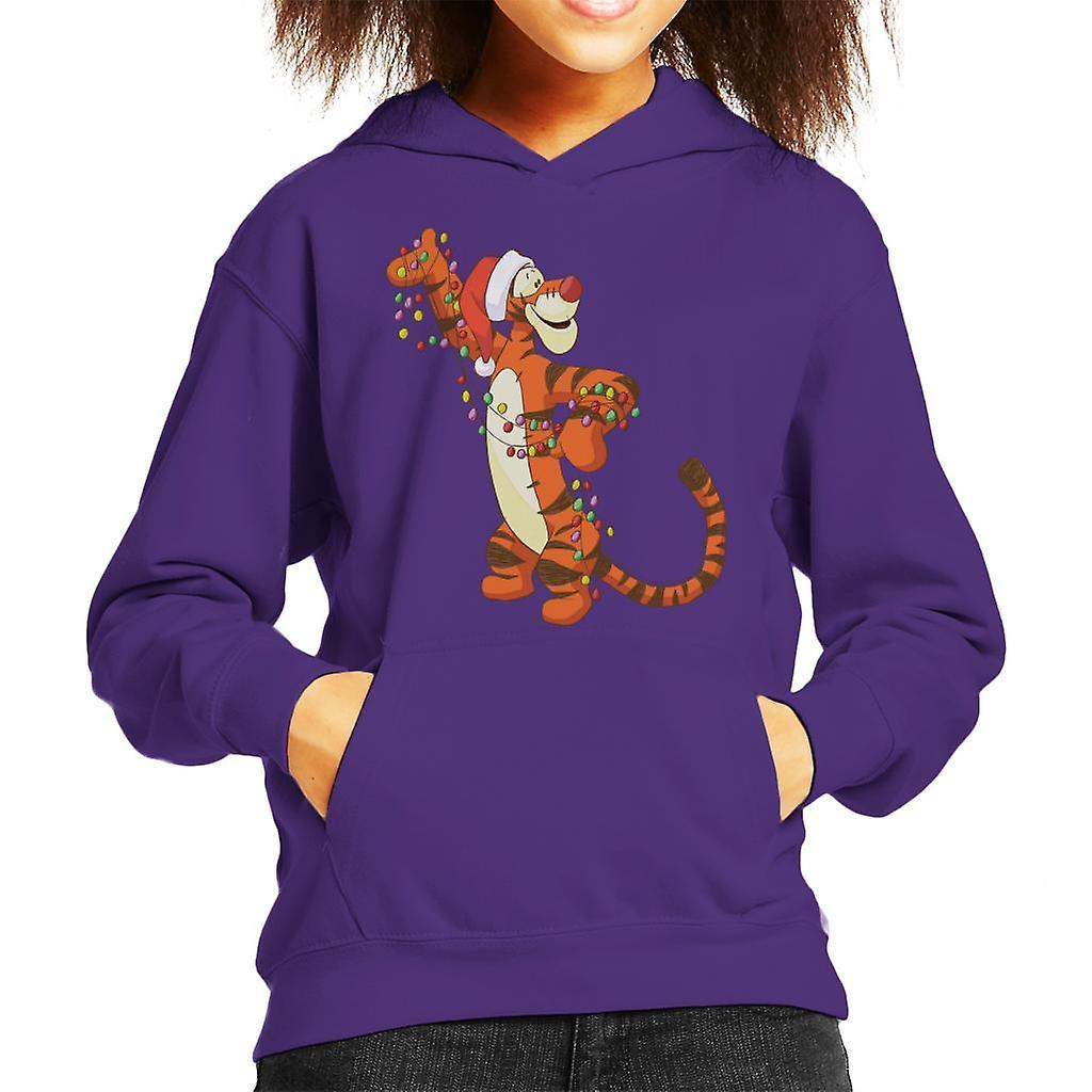 Disney Christmas Tigger Holding Festive Lights Kid's Hooded Sweatshirt Purple X-Large (12-13 yrs)