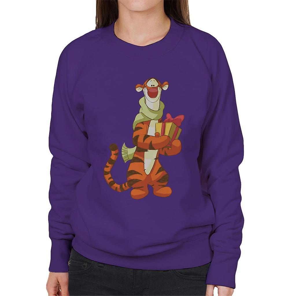 Disney Christmas Tigger Holding Present Women's Sweatshirt Purple Large