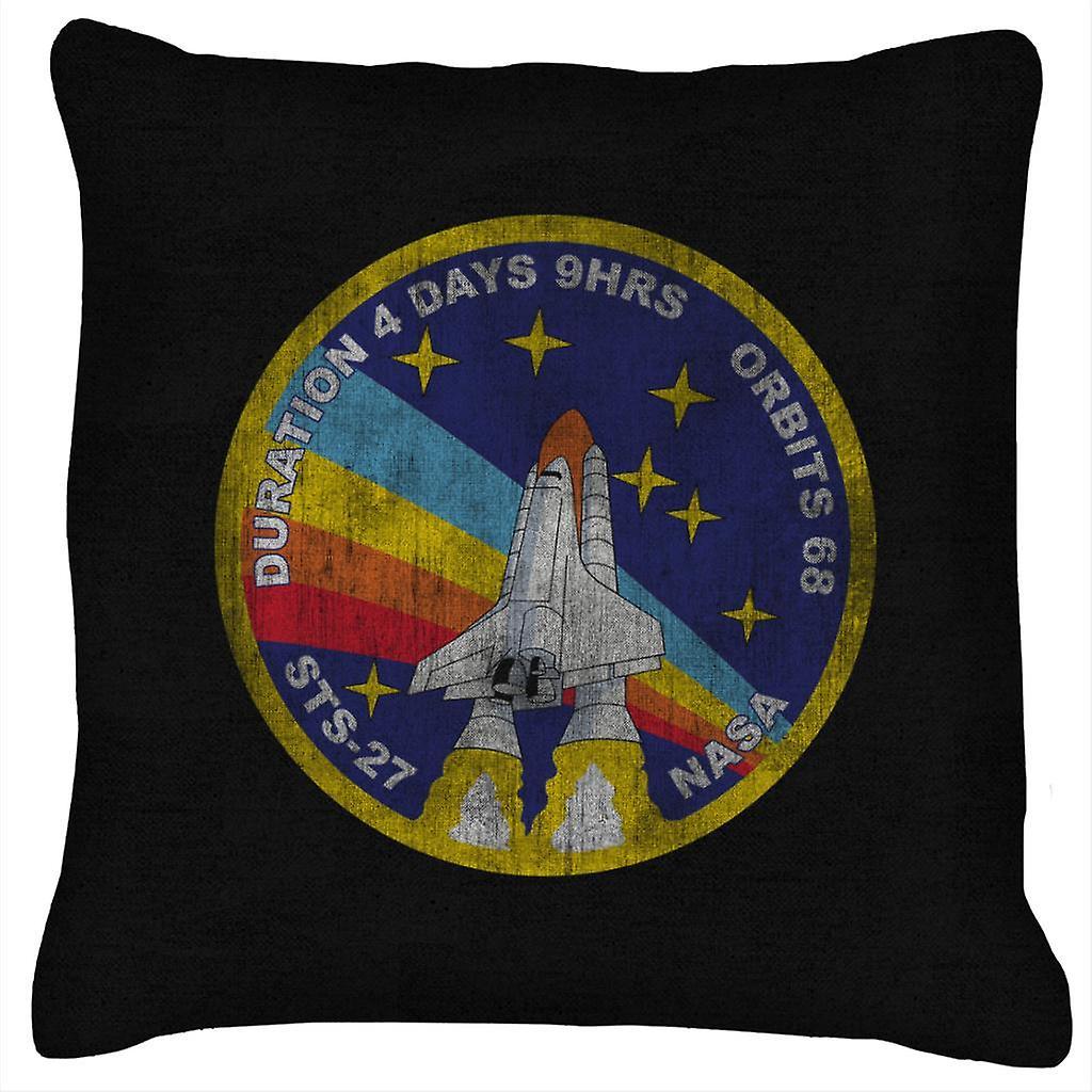 NASA STS 27 Atlantis Mission Badge Distressed Cushion Black 40 x 40cm