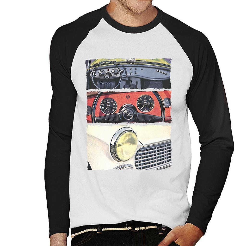 Austin Healey Montage British Motor Heritage Men's Baseball Long Sleeved T-Shirt White/Black Medium