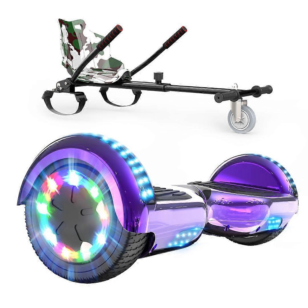 Hitway Hoverboard with Go Kart and Bluetooth and LED Lights for Kids Purple 6.5 inch