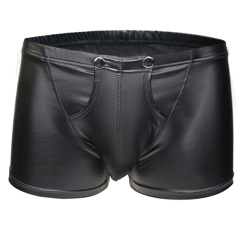 Fianao Sexy Open Bulge Pouch Men's Boxers Underwear Faux Leather Shorts Underpants Black L