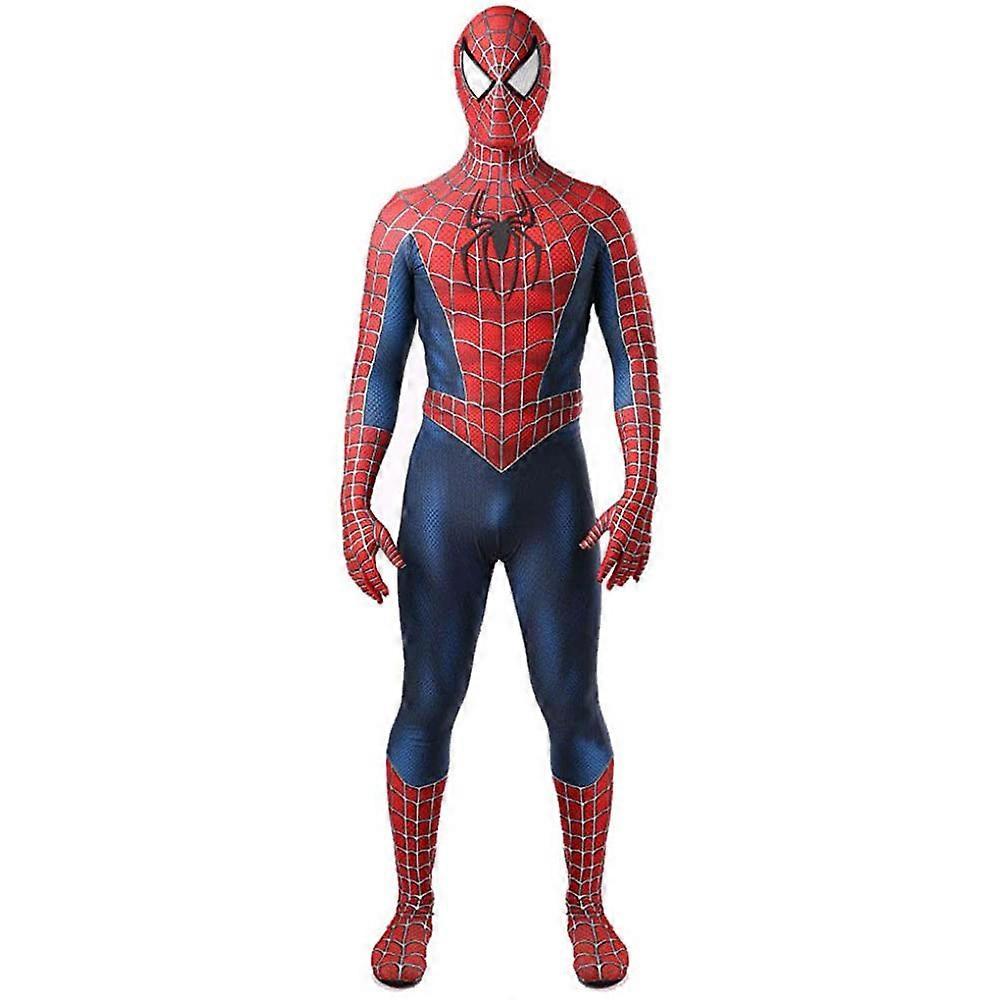 Hxetlv Tobey Maguire Spiderman Costume Black/Red Raimi Spider Man Cosplay Superhero Zentai Suit Halloween Costumes for Adults/Kids 120