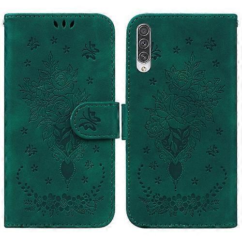 Hsmy For Samsung Galaxy A70 / A70s Butterfly Rose Embossed Leather Phone Case Green