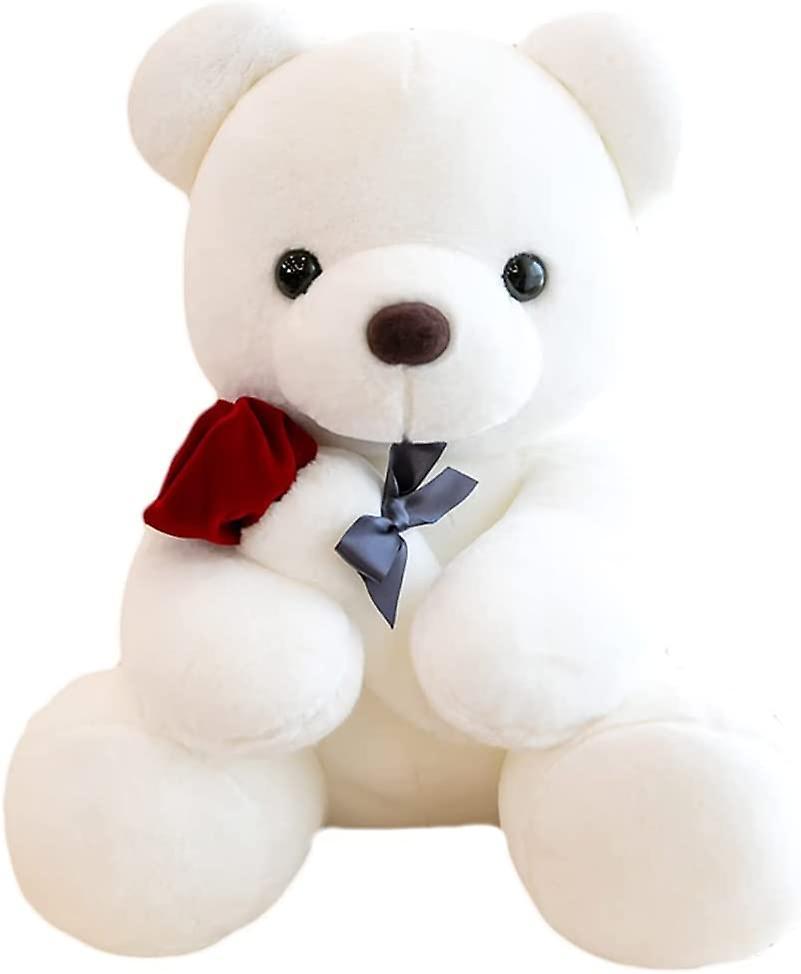 Wjiaer 9.8'' Teddy Bear With Rose, Soft Plush Bear Doll Stuffed Animal Toys Valentines Day Decor Gifts For Her / Girlfriend Lover Mom Kids (white)