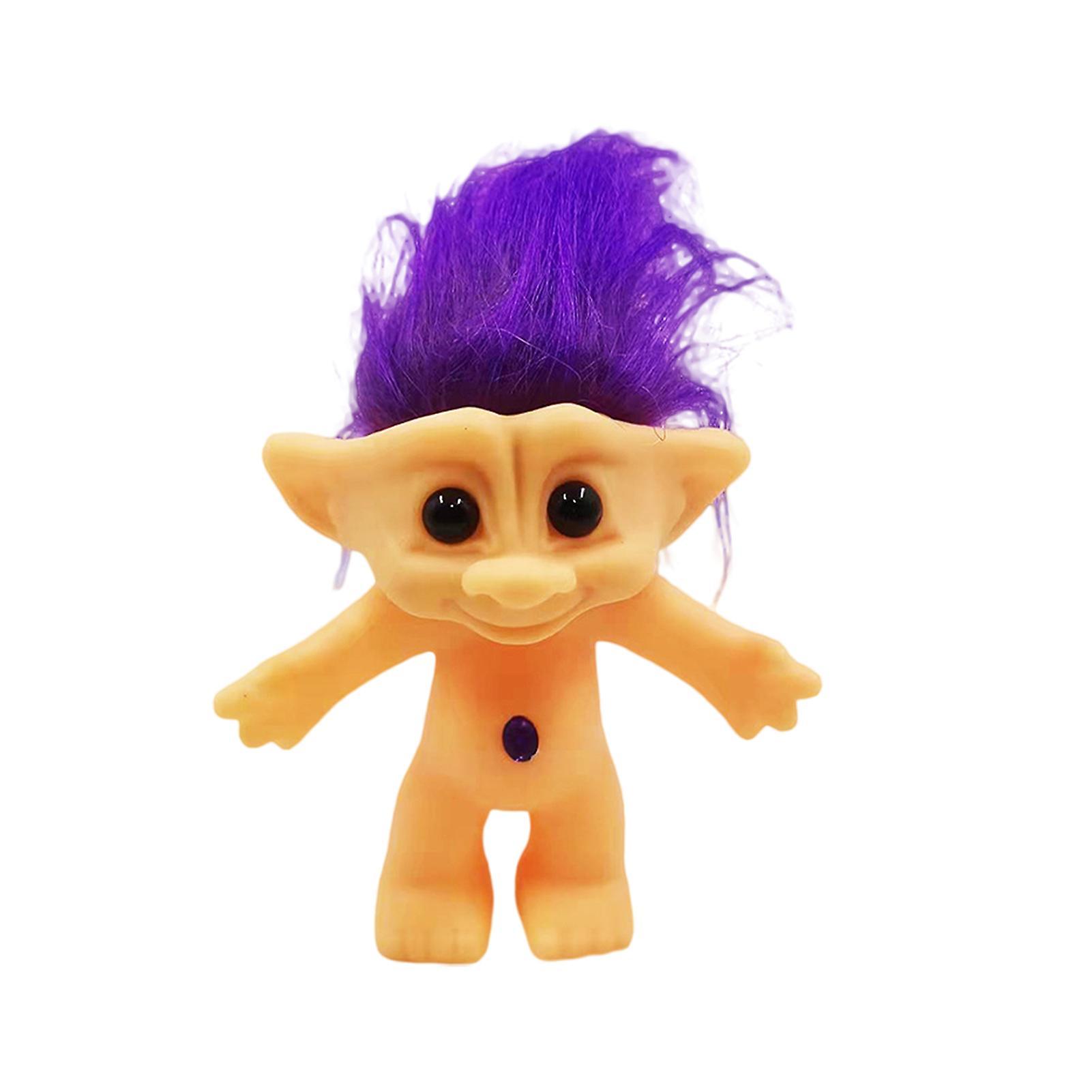 Remorui 10cm Troll Doll Model Colored Long Hair Dam Doll Miniature Figurine Ornament Lovely Leprocauns Ugly Elf Doll Action Figure Purple