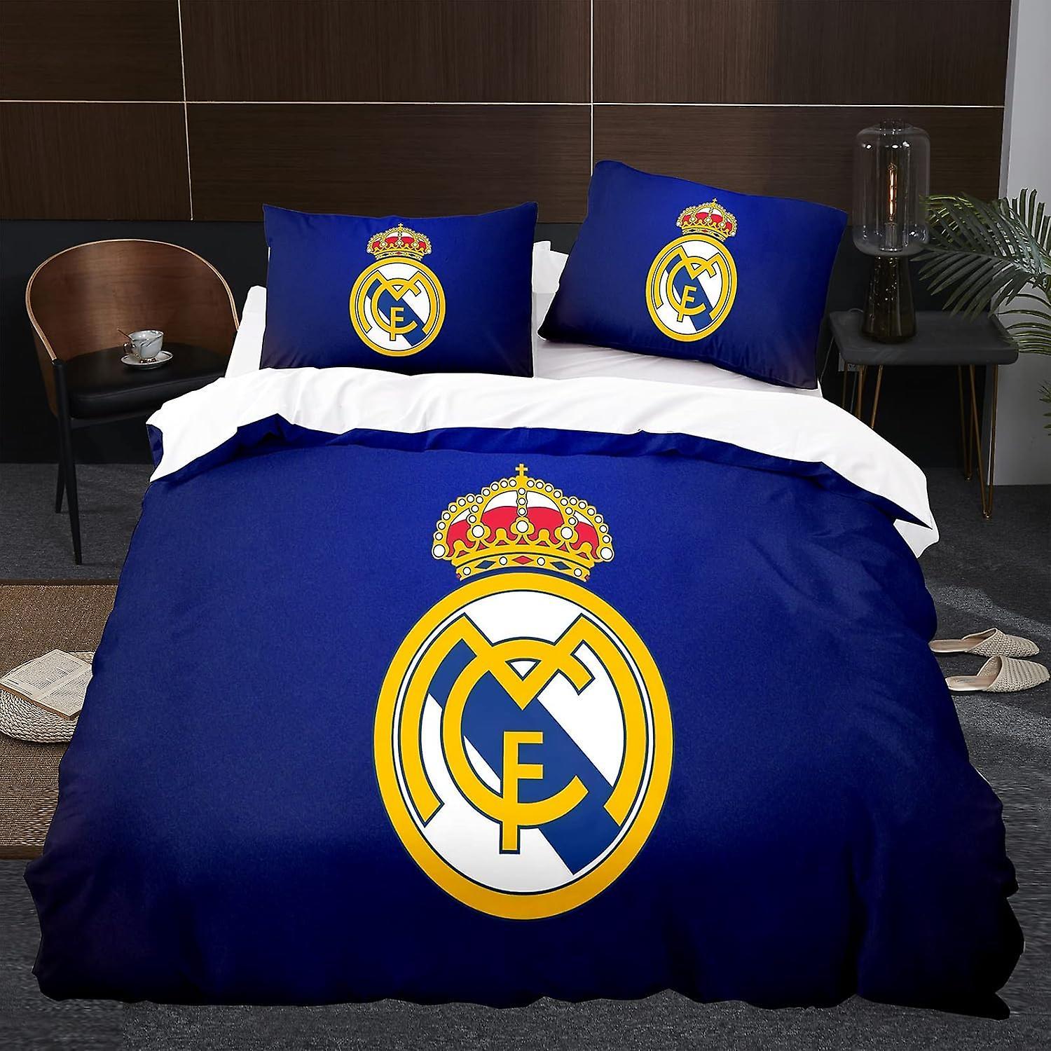 Kerota Real Madrid Football Team Duvet Cover Set, 100% Microfiber, 3D Digital Printed Bedding Set, 2 Piece Single135x200cm