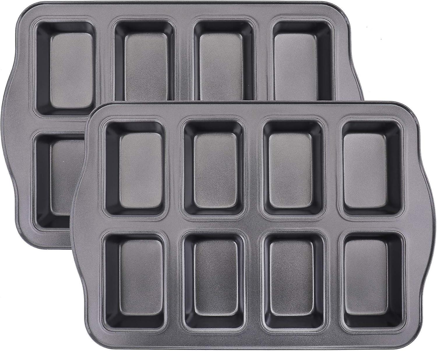 Yuzee 2 Pack Mini Loaf Pan - 8 Cavity Non-Stick Mini Loaf Baking Tin Brownie Cake Pan Bread Pans Carbon Steel Baking Pan