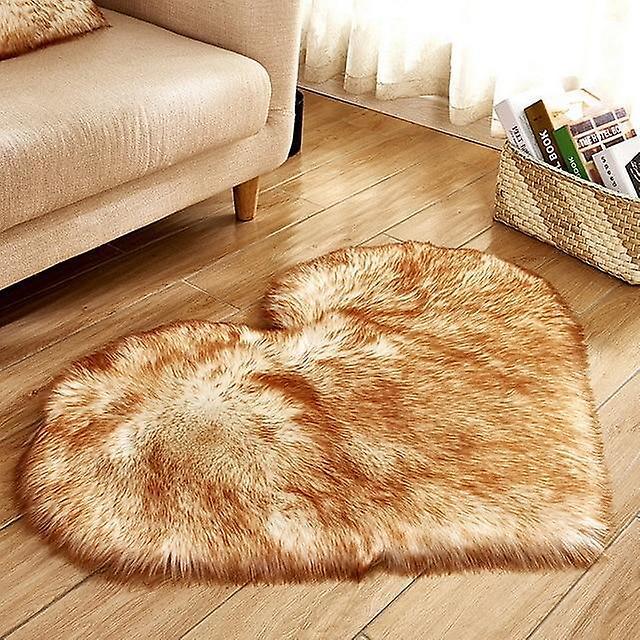 Slowmoose Heart Shaped Shaggy Carpet Wool Faux Fluffy Mats - Artificial Sheepskin Hairy white and yellow 30x40cm long velvet