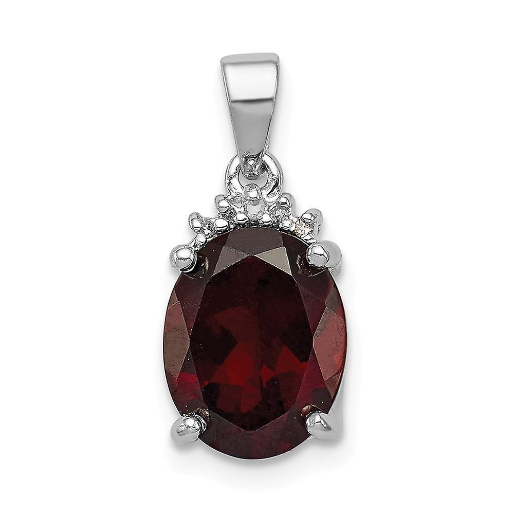 JewelryWeb 925 Sterling Silver Polished Rhodium Garnet and Diamond Pendant Necklace Measures 17x8mm Wide Jewelry Gifts for Women