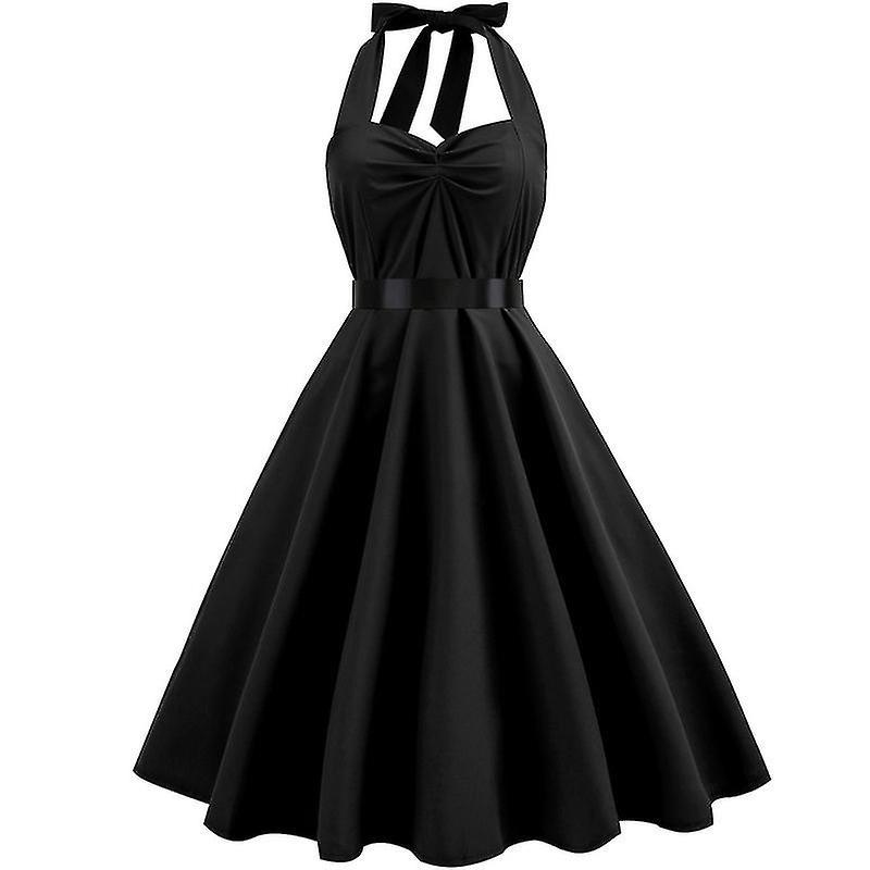 Whbyv Women's Vintage Dress 1950s Halter Cocktail Party Rockabilly Dresses Black L