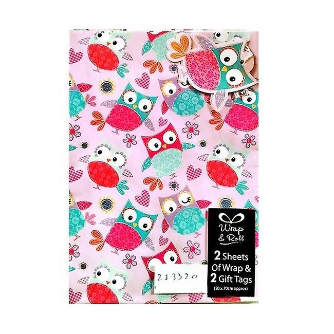 Generic Paper Owl Gift Wrap Sheets Set (Pack of 2) Multicoloured One Size