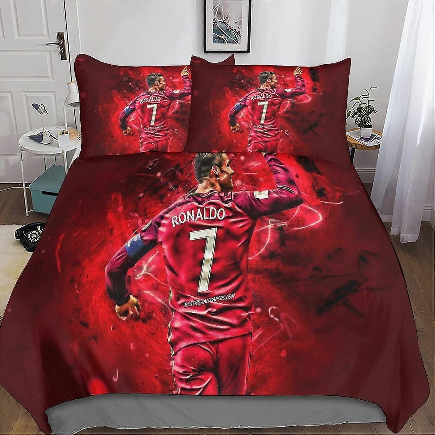 Kerota Cristiano R Bedding Set with Duvet Cover 3D CR7 Microfiber Duvet Cover and Pillowcases with Zipper Closure 3 Pcs for Single or Double Bed Ki...