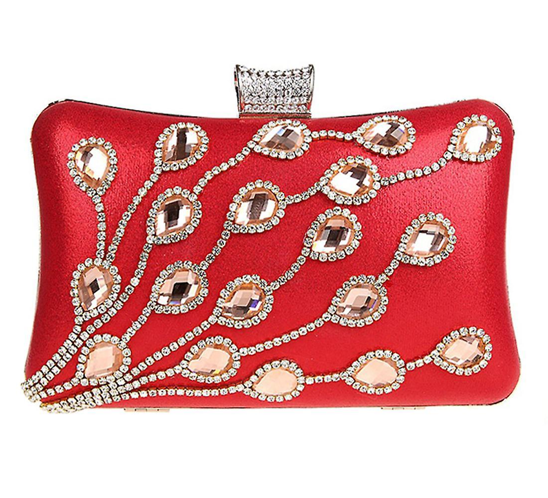 Keluosi Clutches Rhinestone Flower Clutch Bag Evening Wedding Party Handbags Red