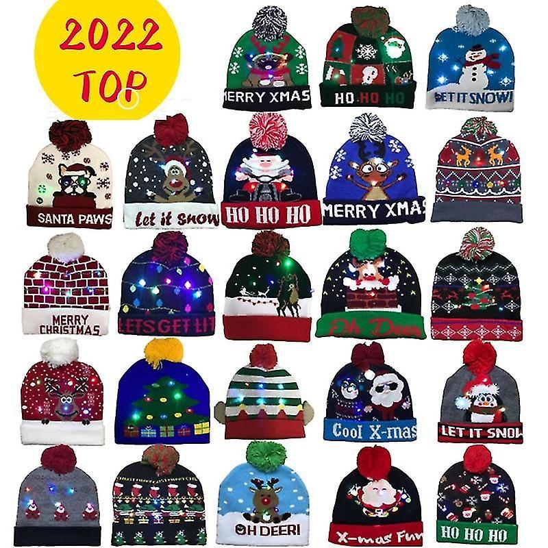 Sdctv Knitted Led Christmas Hat Beanie Light Up Illuminate Warm Tree Snowman Kids Adults New Year Dcor Oh deer