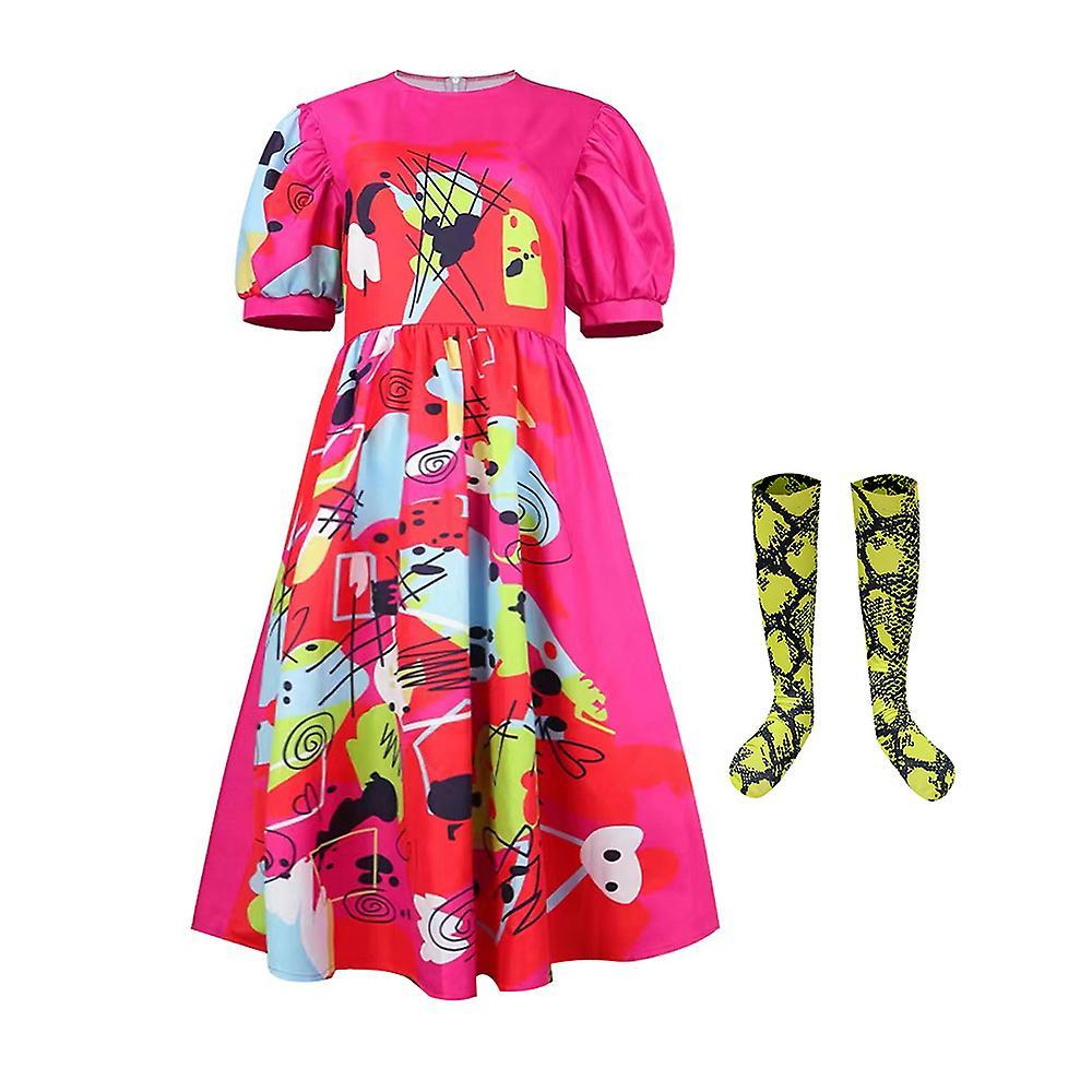 Bestdaily 2023 Movie Barbie Weird Barbie Cosplay Outfits Dress And Socks Halloween Costume Adult Womens Fancy Dress Up M