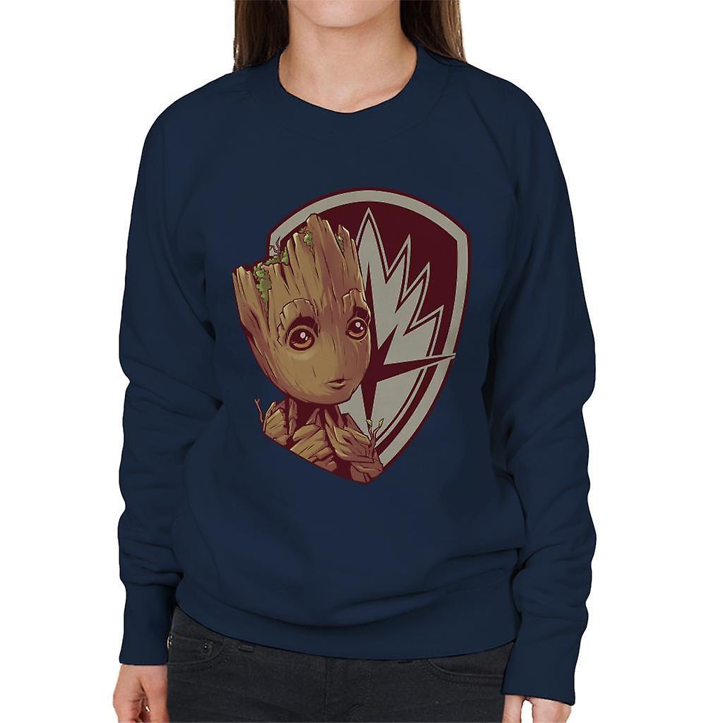 Marvel Guardians Of The Galaxy Vol 2 Red Shield Groot Women's Sweatshirt Navy Blue Large