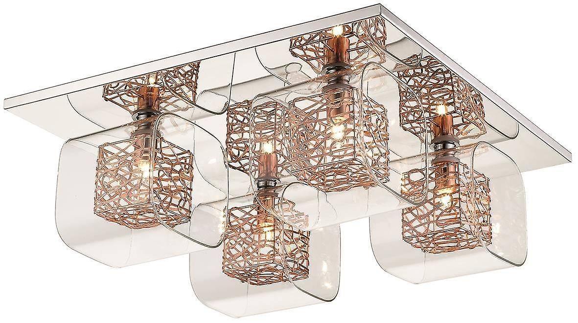 Spring 4 Light Flush Ceiling Light Mesh Chrome Copper and Glass G9