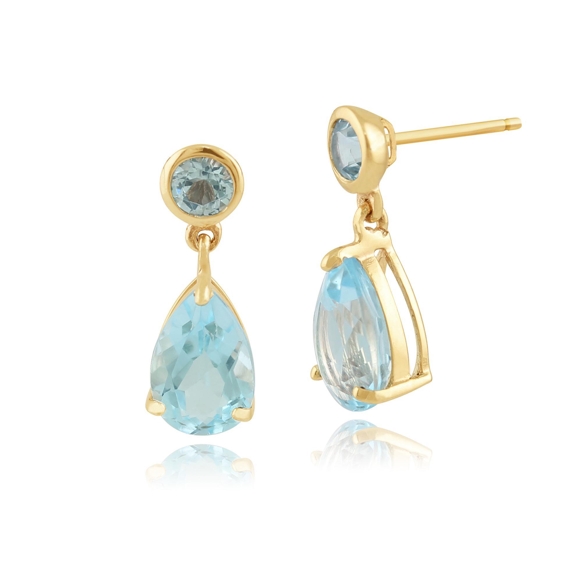 Gemondo Classic Pear Blue Topaz Drop Earrings in 9ct Yellow Gold 25389 One Size